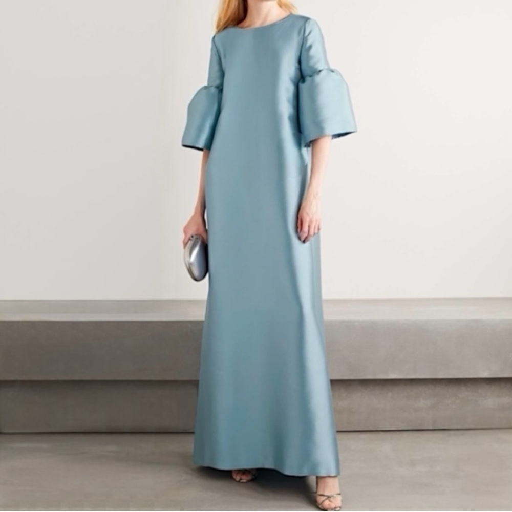 Reem Acra Cotton Pique Bell Sleeve Gown